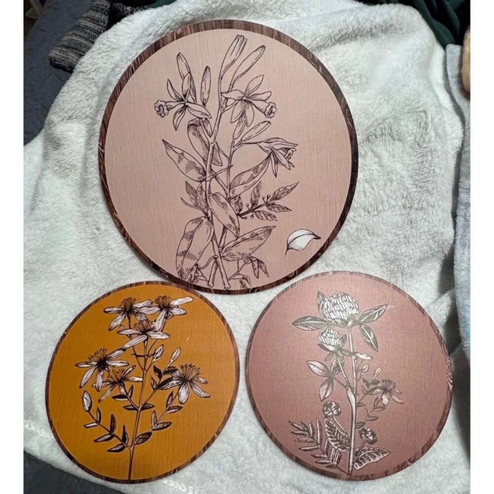 Boho botanical wooden wall art 3 pc